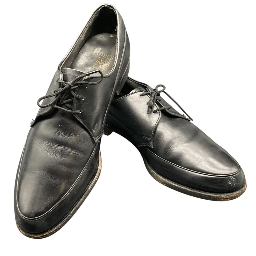 John C Roberts Apron Toe Derby Shoes Black Leather Steel Shank 28cm Insole Mens